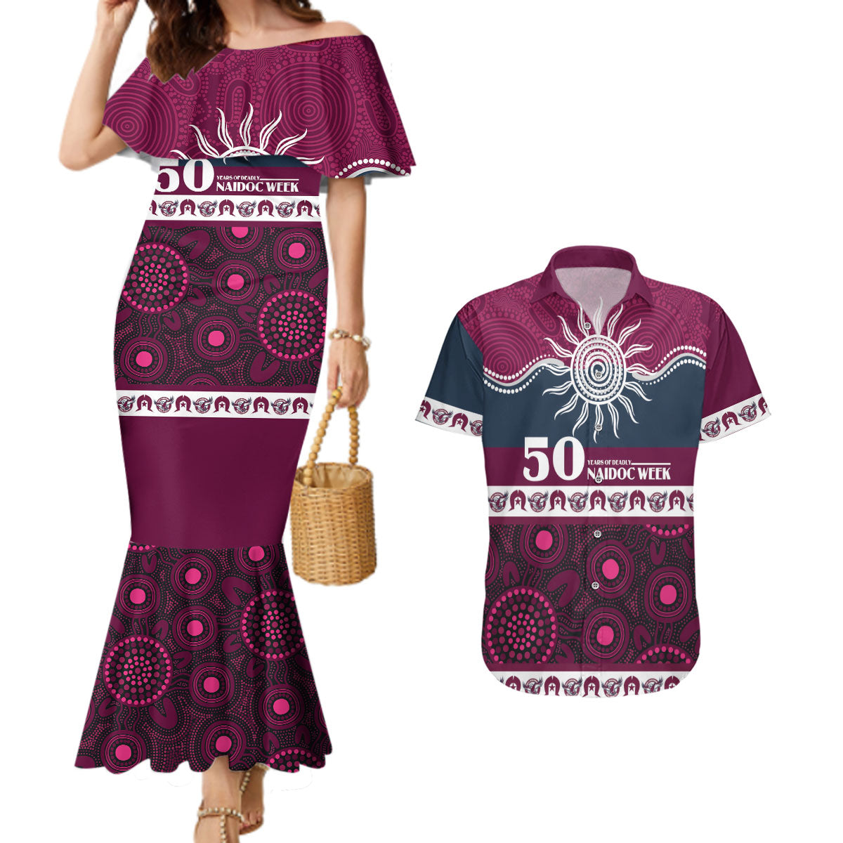 Sea Eagles NAIDOC Week Personalised Couples Matching Mermaid Dress and Hawaiian Shirt Aboriginal Torres Strait Islanders Vibe