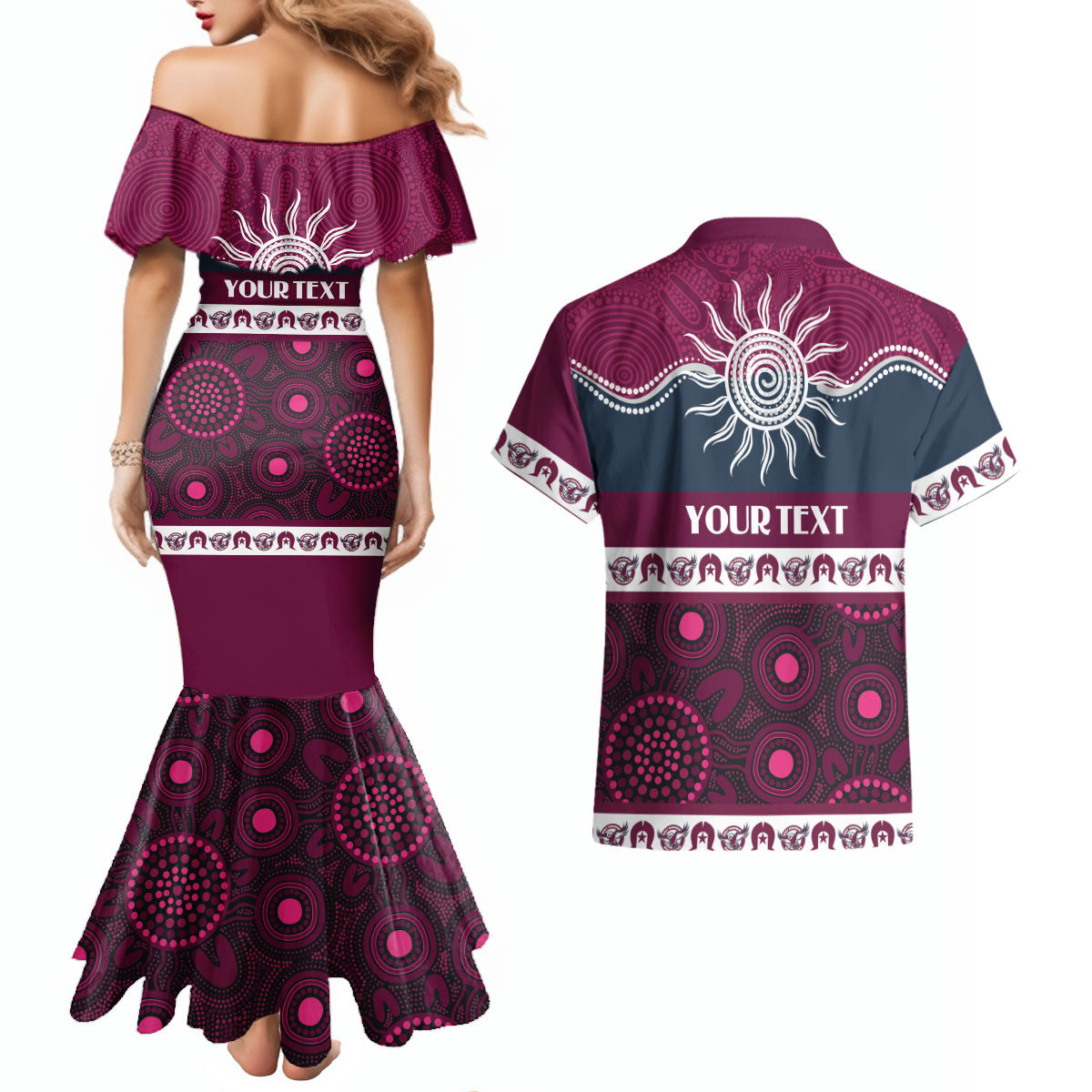 Sea Eagles NAIDOC Week Personalised Couples Matching Mermaid Dress and Hawaiian Shirt Aboriginal Torres Strait Islanders Vibe