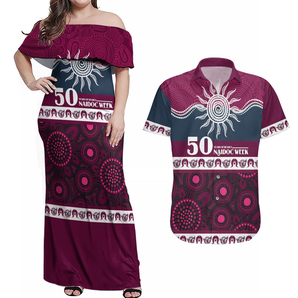 Sea Eagles NAIDOC Week Personalised Couples Matching Off Shoulder Maxi Dress and Hawaiian Shirt Aboriginal Torres Strait Islanders Vibe