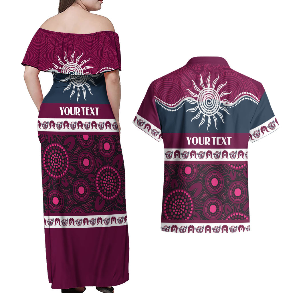 Sea Eagles NAIDOC Week Personalised Couples Matching Off Shoulder Maxi Dress and Hawaiian Shirt Aboriginal Torres Strait Islanders Vibe