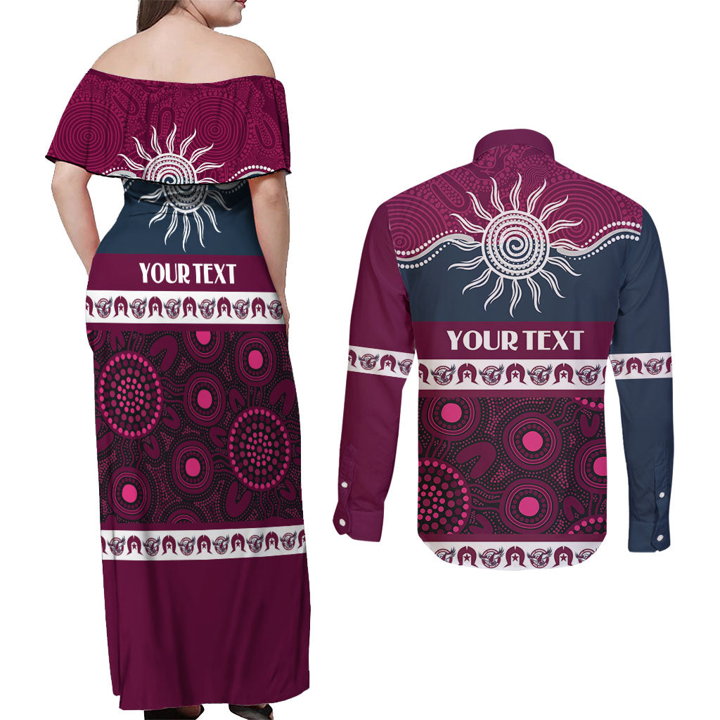 Sea Eagles NAIDOC Week Personalised Couples Matching Off Shoulder Maxi Dress and Long Sleeve Button Shirt Aboriginal Torres Strait Islanders Vibe