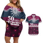 Sea Eagles NAIDOC Week Personalised Couples Matching Off Shoulder Short Dress and Hawaiian Shirt Aboriginal Torres Strait Islanders Vibe