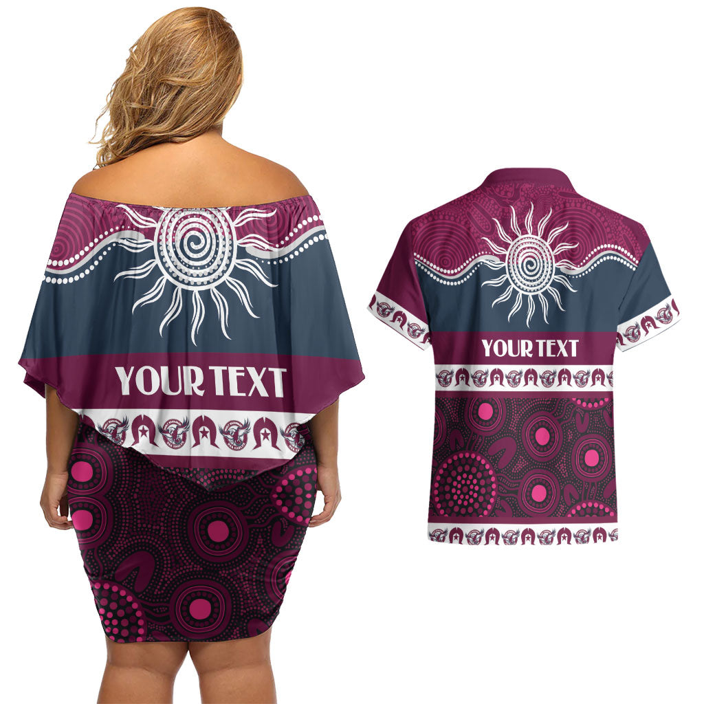 Sea Eagles NAIDOC Week Personalised Couples Matching Off Shoulder Short Dress and Hawaiian Shirt Aboriginal Torres Strait Islanders Vibe
