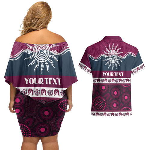 Sea Eagles NAIDOC Week Personalised Couples Matching Off Shoulder Short Dress and Hawaiian Shirt Aboriginal Torres Strait Islanders Vibe