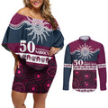Sea Eagles NAIDOC Week Personalised Couples Matching Off Shoulder Short Dress and Long Sleeve Button Shirt Aboriginal Torres Strait Islanders Vibe