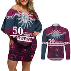 Sea Eagles NAIDOC Week Personalised Couples Matching Off Shoulder Short Dress and Long Sleeve Button Shirt Aboriginal Torres Strait Islanders Vibe