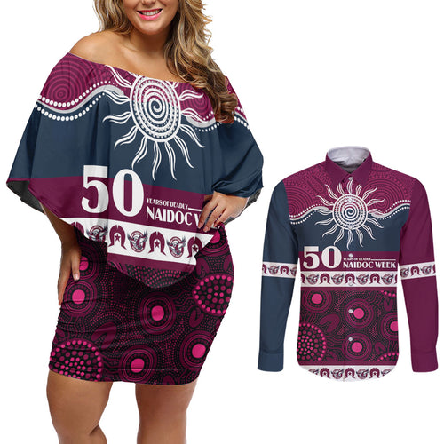 Sea Eagles NAIDOC Week Personalised Couples Matching Off Shoulder Short Dress and Long Sleeve Button Shirt Aboriginal Torres Strait Islanders Vibe