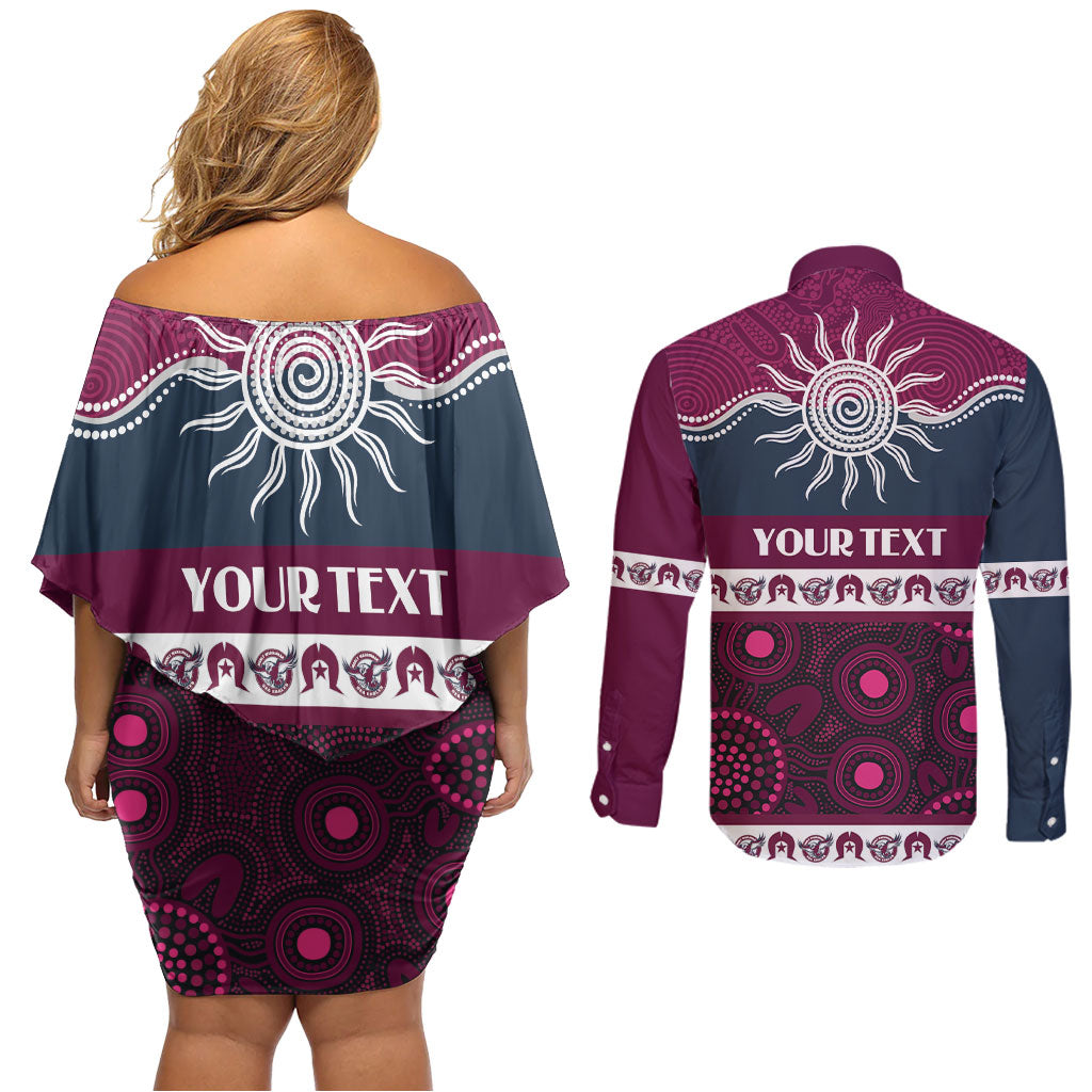Sea Eagles NAIDOC Week Personalised Couples Matching Off Shoulder Short Dress and Long Sleeve Button Shirt Aboriginal Torres Strait Islanders Vibe