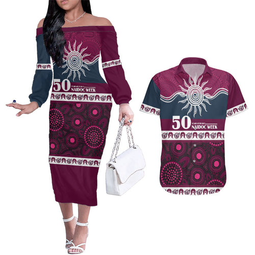 Sea Eagles NAIDOC Week Personalised Couples Matching Off The Shoulder Long Sleeve Dress and Hawaiian Shirt Aboriginal Torres Strait Islanders Vibe