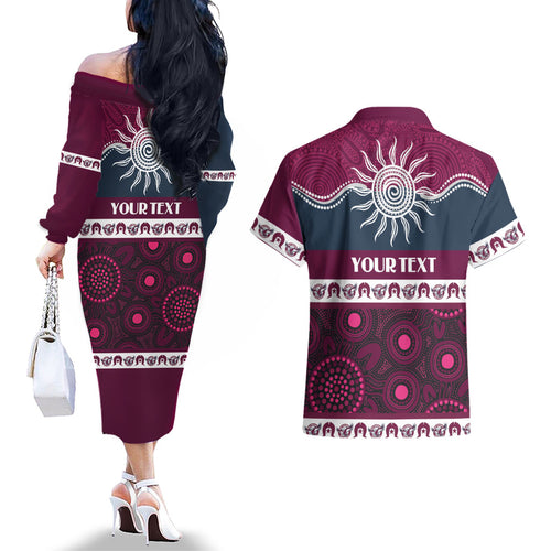 Sea Eagles NAIDOC Week Personalised Couples Matching Off The Shoulder Long Sleeve Dress and Hawaiian Shirt Aboriginal Torres Strait Islanders Vibe