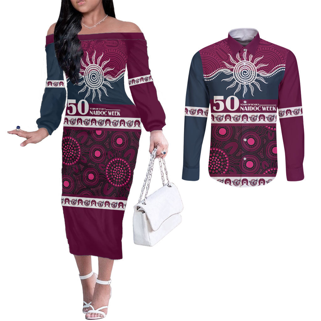 Sea Eagles NAIDOC Week Personalised Couples Matching Off The Shoulder Long Sleeve Dress and Long Sleeve Button Shirt Aboriginal Torres Strait Islanders Vibe