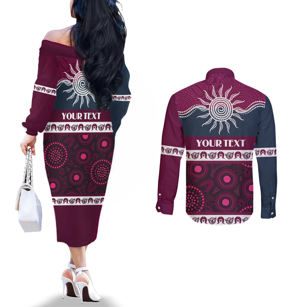 Sea Eagles NAIDOC Week Personalised Couples Matching Off The Shoulder Long Sleeve Dress and Long Sleeve Button Shirt Aboriginal Torres Strait Islanders Vibe