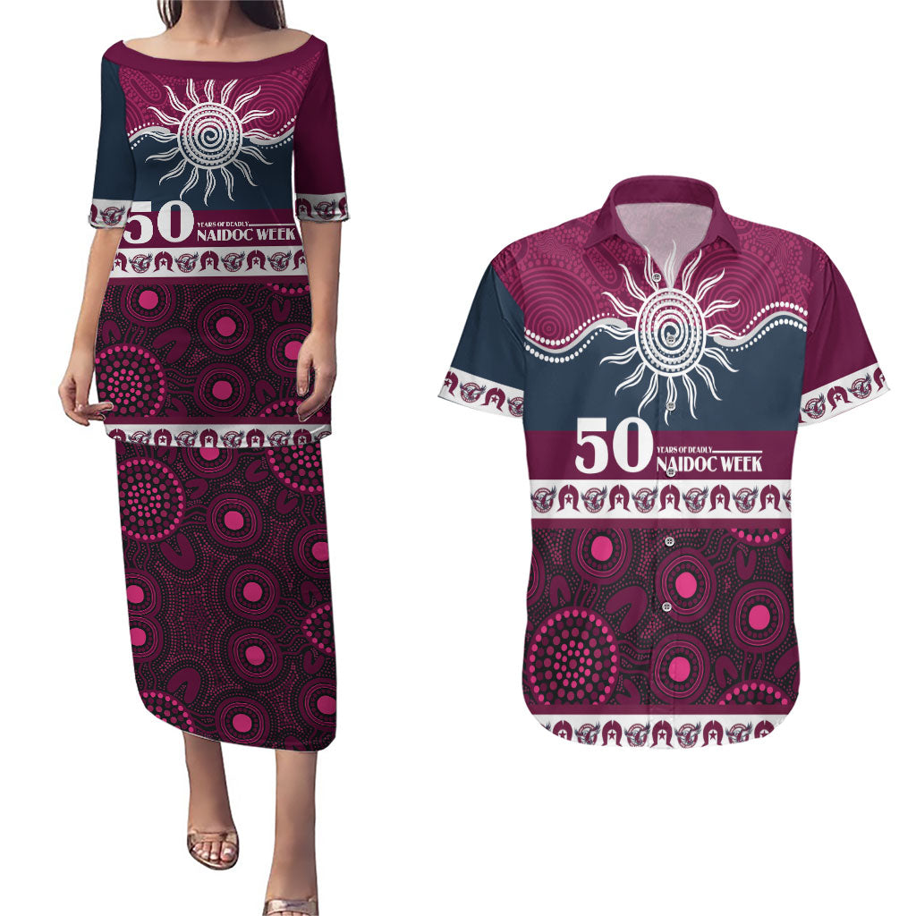 Sea Eagles NAIDOC Week Personalised Couples Matching Puletasi and Hawaiian Shirt Aboriginal Torres Strait Islanders Vibe