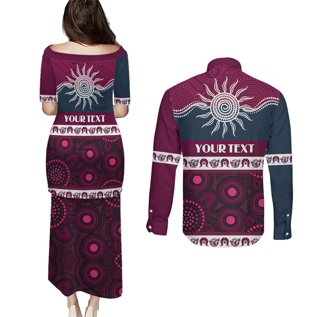 Sea Eagles NAIDOC Week Personalised Couples Matching Puletasi and Long Sleeve Button Shirt Aboriginal Torres Strait Islanders Vibe
