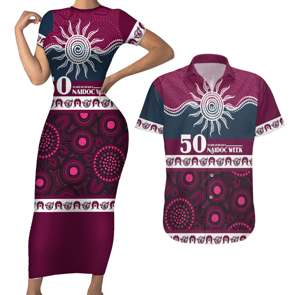 Sea Eagles NAIDOC Week Personalised Couples Matching Short Sleeve Bodycon Dress and Hawaiian Shirt Aboriginal Torres Strait Islanders Vibe