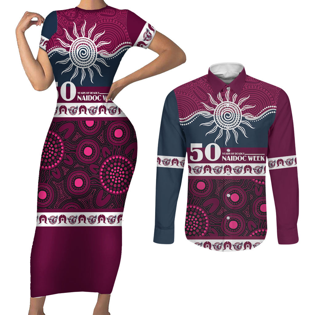 Sea Eagles NAIDOC Week Personalised Couples Matching Short Sleeve Bodycon Dress and Long Sleeve Button Shirt Aboriginal Torres Strait Islanders Vibe