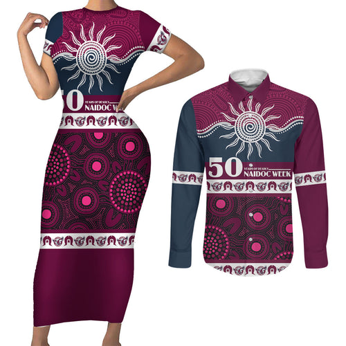 Sea Eagles NAIDOC Week Personalised Couples Matching Short Sleeve Bodycon Dress and Long Sleeve Button Shirt Aboriginal Torres Strait Islanders Vibe