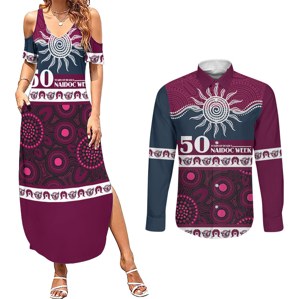 Sea Eagles NAIDOC Week Personalised Couples Matching Summer Maxi Dress and Long Sleeve Button Shirt Aboriginal Torres Strait Islanders Vibe
