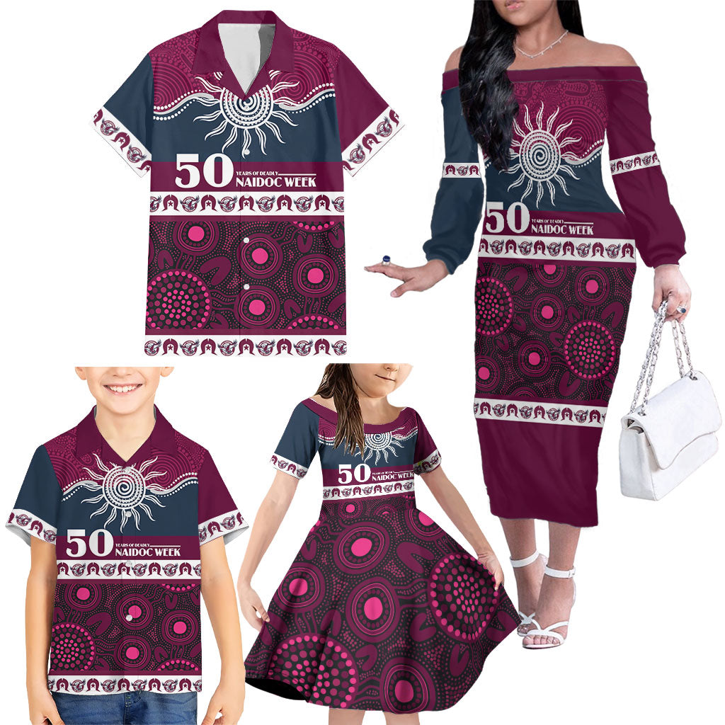 Sea Eagles NAIDOC Week Personalised Family Matching Off The Shoulder Long Sleeve Dress and Hawaiian Shirt Aboriginal Torres Strait Islanders Vibe