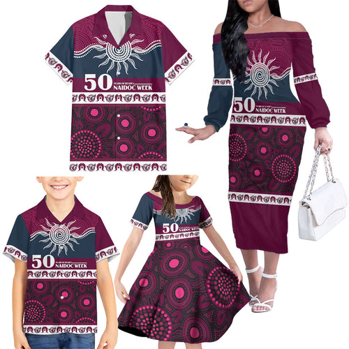 Sea Eagles NAIDOC Week Personalised Family Matching Off The Shoulder Long Sleeve Dress and Hawaiian Shirt Aboriginal Torres Strait Islanders Vibe