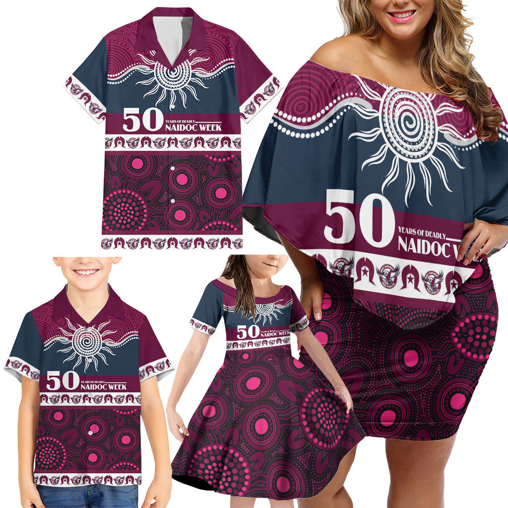 Sea Eagles NAIDOC Week Personalised Family Matching Off Shoulder Short Dress and Hawaiian Shirt Aboriginal Torres Strait Islanders Vibe