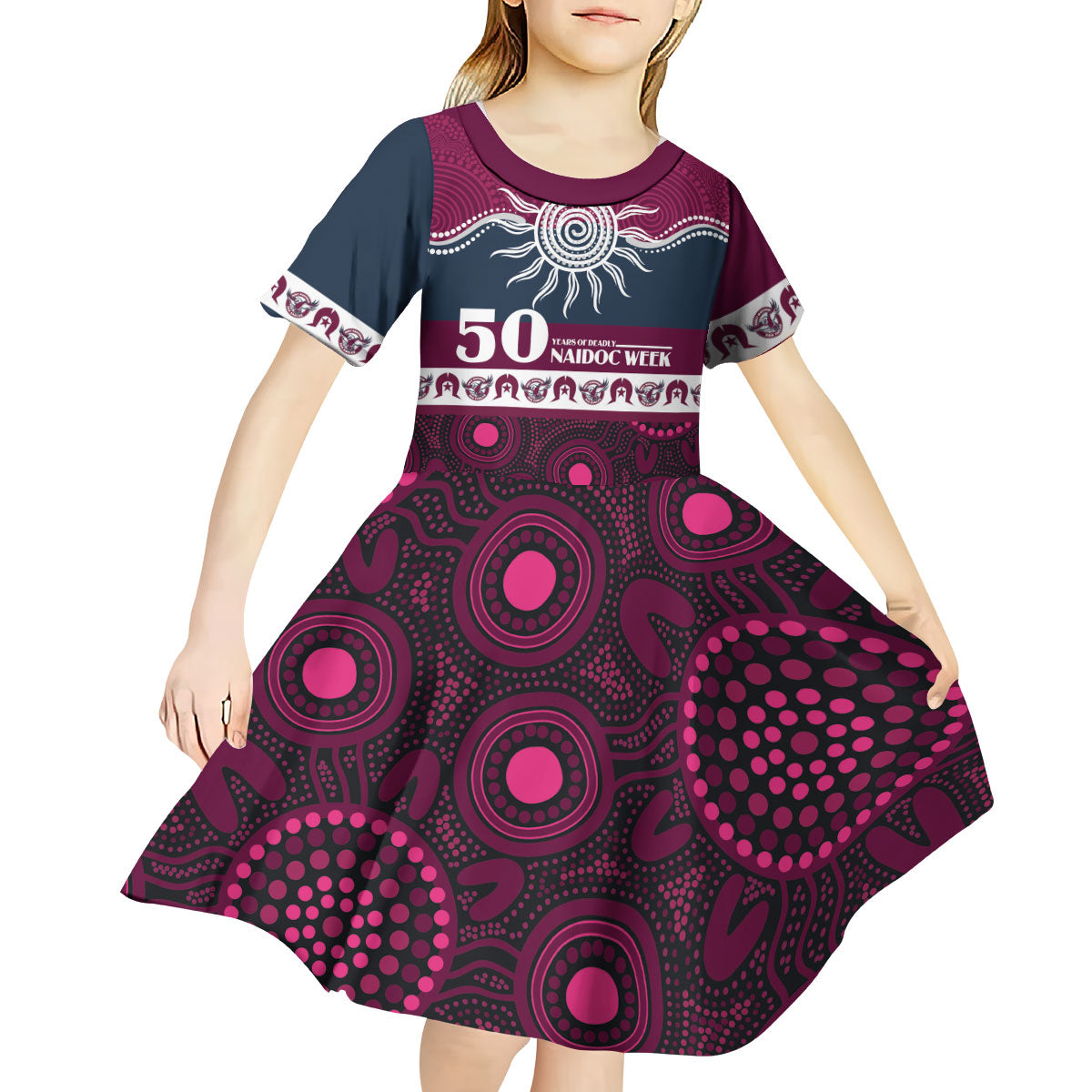 Sea Eagles NAIDOC Week Personalised Kid Short Sleeve Dress Aboriginal Torres Strait Islanders Vibe