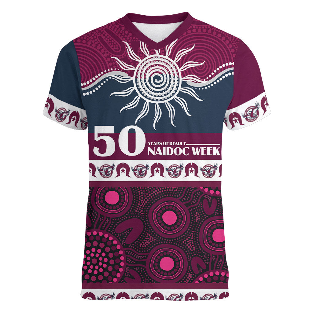 Sea Eagles NAIDOC Week Personalised Women V-Neck T-Shirt Aboriginal Torres Strait Islanders Vibe
