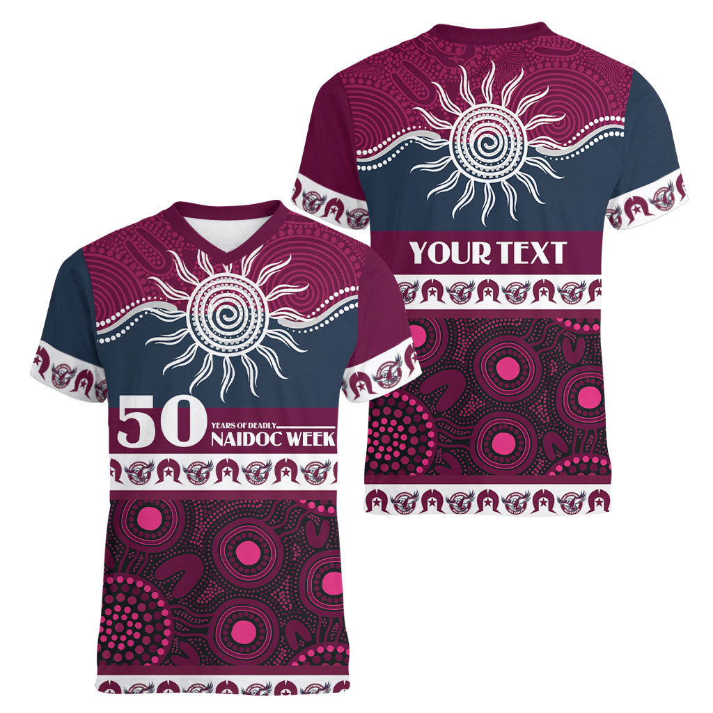 Sea Eagles NAIDOC Week Personalised Women V-Neck T-Shirt Aboriginal Torres Strait Islanders Vibe
