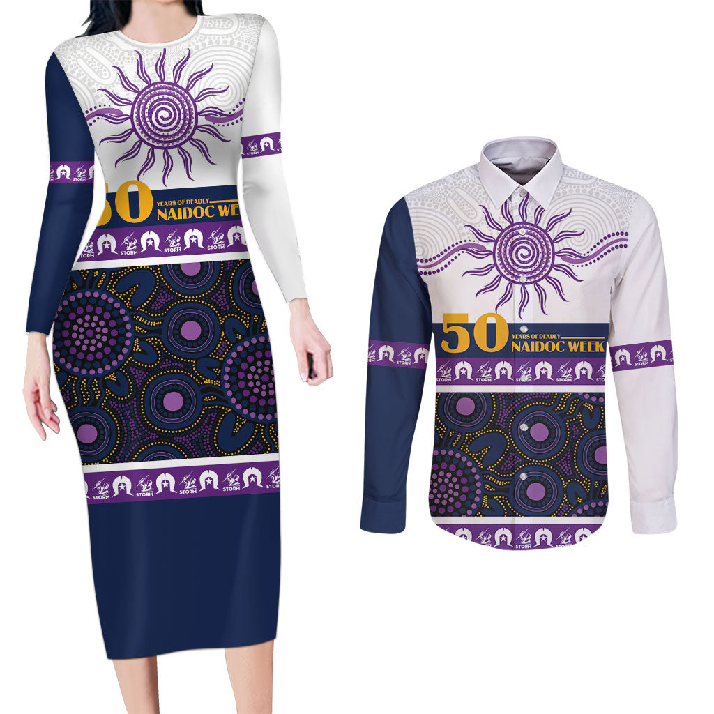 Storm NAIDOC Week Personalised Couples Matching Long Sleeve Bodycon Dress and Long Sleeve Button Shirt Aboriginal Torres Strait Islanders Vibe