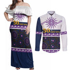Storm NAIDOC Week Personalised Couples Matching Off Shoulder Maxi Dress and Long Sleeve Button Shirt Aboriginal Torres Strait Islanders Vibe