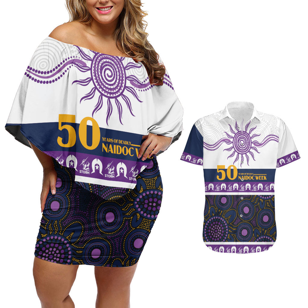 Storm NAIDOC Week Personalised Couples Matching Off Shoulder Short Dress and Hawaiian Shirt Aboriginal Torres Strait Islanders Vibe