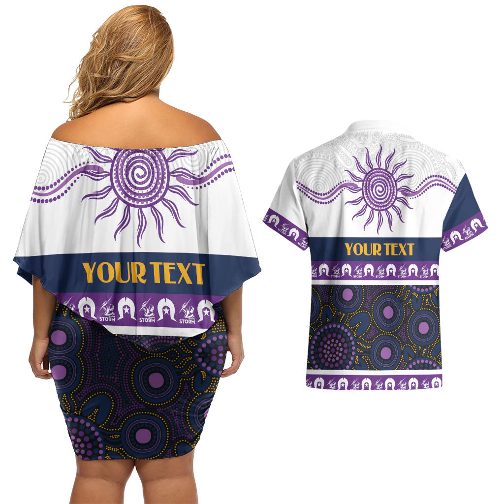 Storm NAIDOC Week Personalised Couples Matching Off Shoulder Short Dress and Hawaiian Shirt Aboriginal Torres Strait Islanders Vibe
