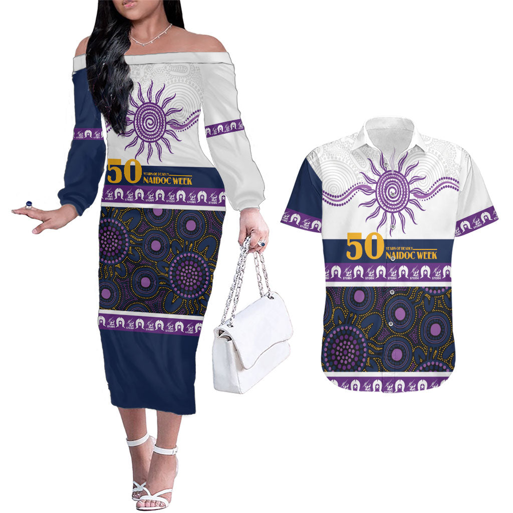 Storm NAIDOC Week Personalised Couples Matching Off The Shoulder Long Sleeve Dress and Hawaiian Shirt Aboriginal Torres Strait Islanders Vibe