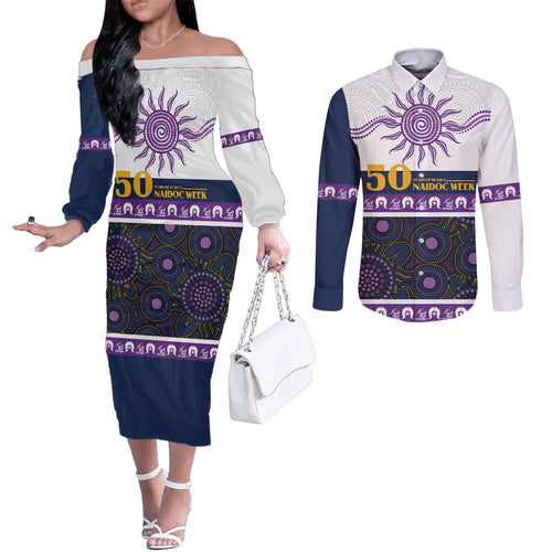 Storm NAIDOC Week Personalised Couples Matching Off The Shoulder Long Sleeve Dress and Long Sleeve Button Shirt Aboriginal Torres Strait Islanders Vibe