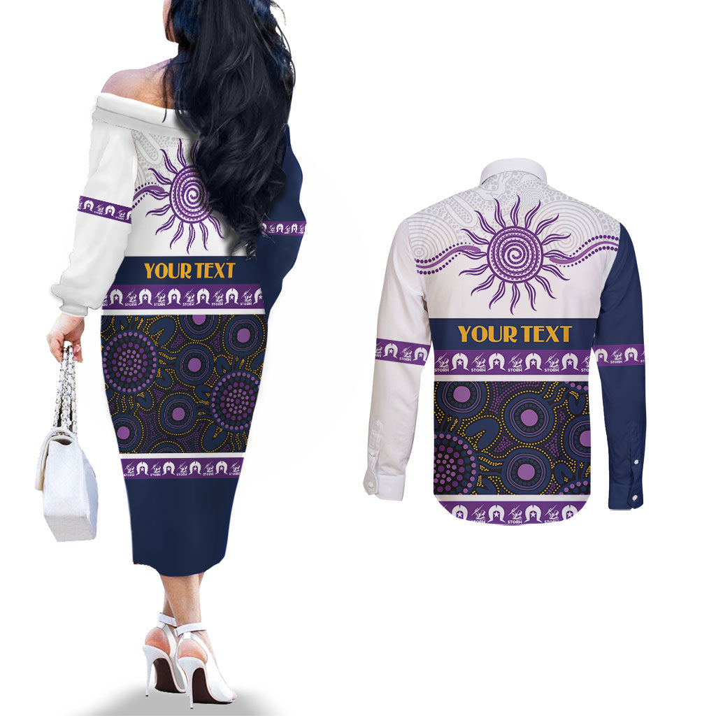 Storm NAIDOC Week Personalised Couples Matching Off The Shoulder Long Sleeve Dress and Long Sleeve Button Shirt Aboriginal Torres Strait Islanders Vibe