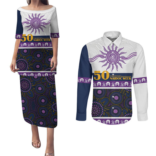Storm NAIDOC Week Personalised Couples Matching Puletasi and Long Sleeve Button Shirt Aboriginal Torres Strait Islanders Vibe