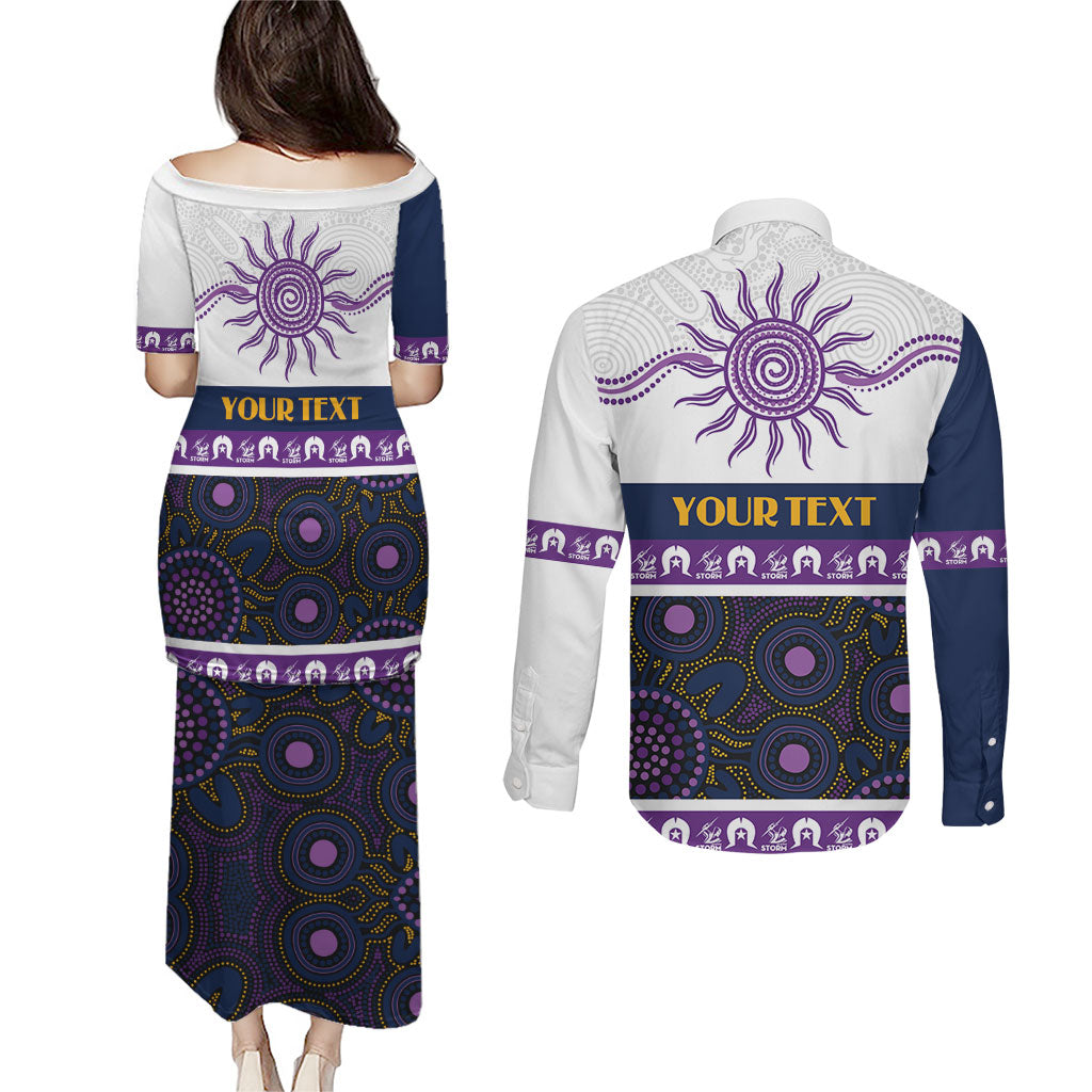 Storm NAIDOC Week Personalised Couples Matching Puletasi and Long Sleeve Button Shirt Aboriginal Torres Strait Islanders Vibe