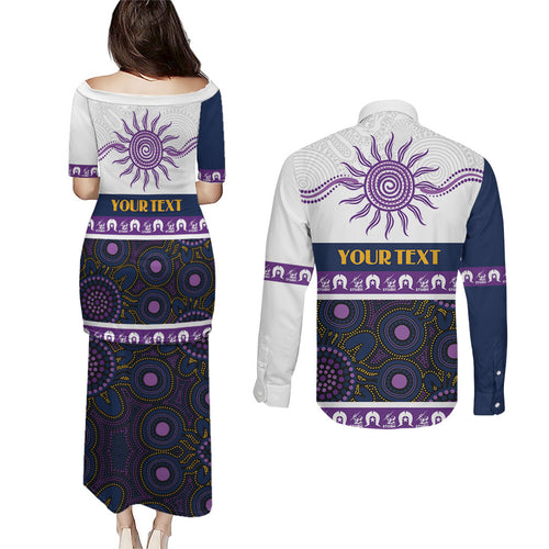 Storm NAIDOC Week Personalised Couples Matching Puletasi and Long Sleeve Button Shirt Aboriginal Torres Strait Islanders Vibe