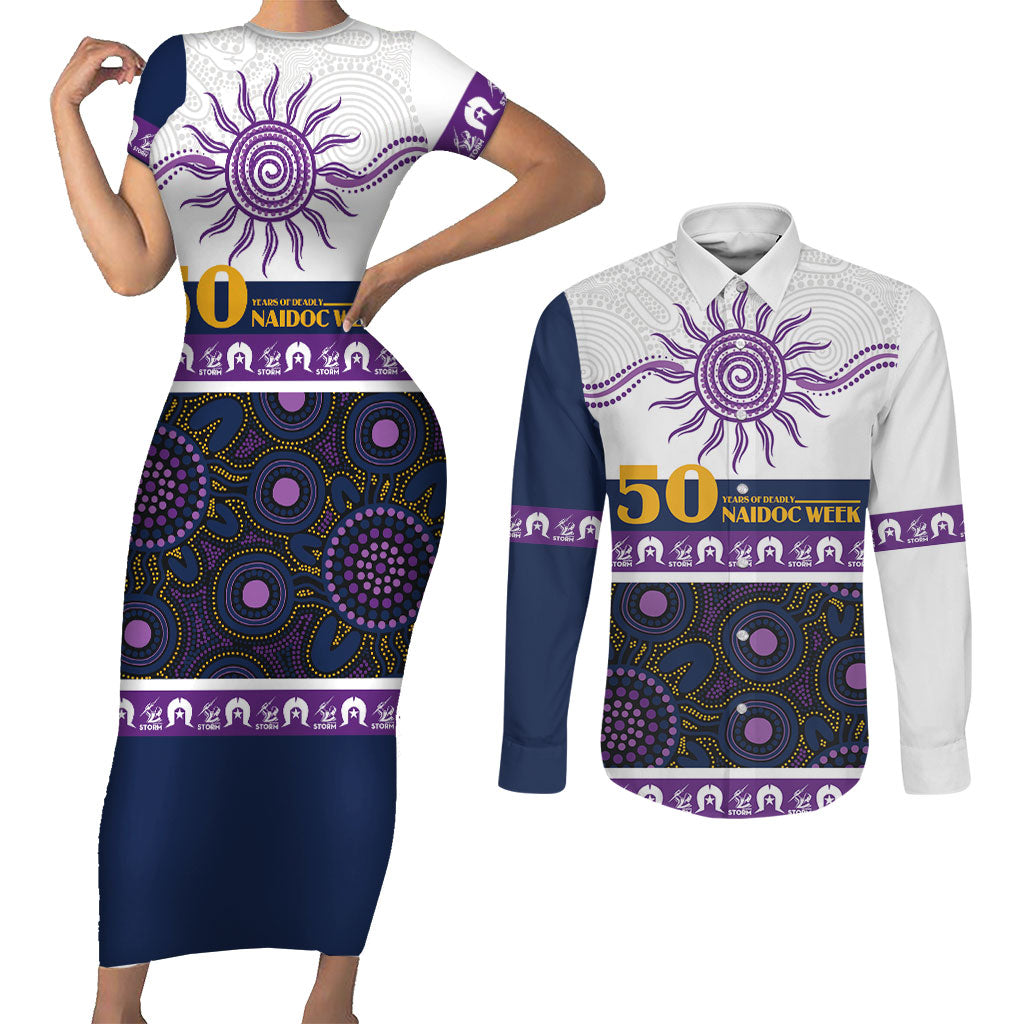 Storm NAIDOC Week Personalised Couples Matching Short Sleeve Bodycon Dress and Long Sleeve Button Shirt Aboriginal Torres Strait Islanders Vibe