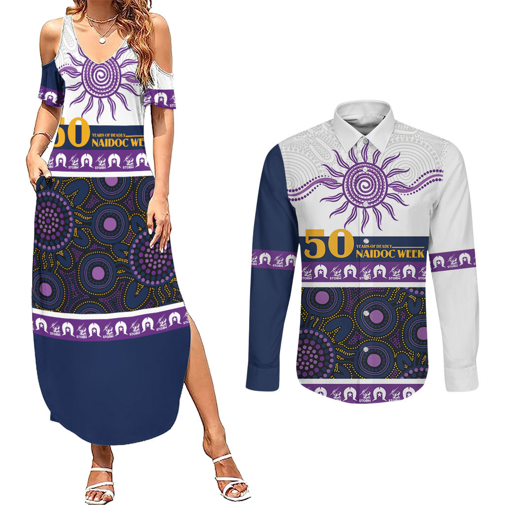Storm NAIDOC Week Personalised Couples Matching Summer Maxi Dress and Long Sleeve Button Shirt Aboriginal Torres Strait Islanders Vibe