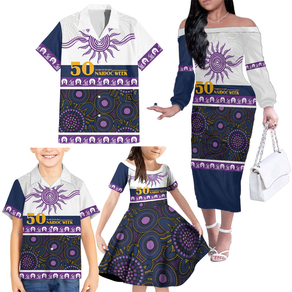 Storm NAIDOC Week Personalised Family Matching Off The Shoulder Long Sleeve Dress and Hawaiian Shirt Aboriginal Torres Strait Islanders Vibe