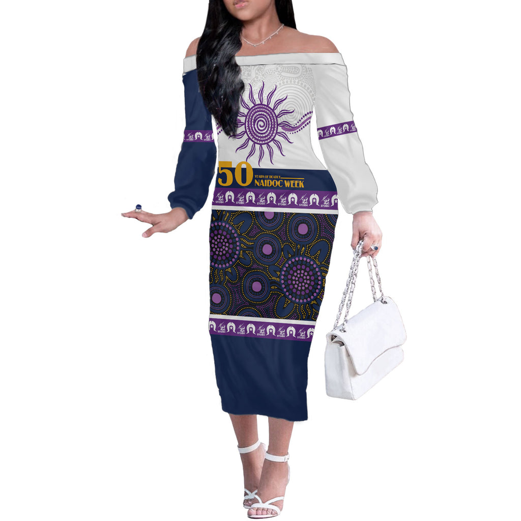 Storm NAIDOC Week Personalised Off The Shoulder Long Sleeve Dress Aboriginal Torres Strait Islanders Vibe