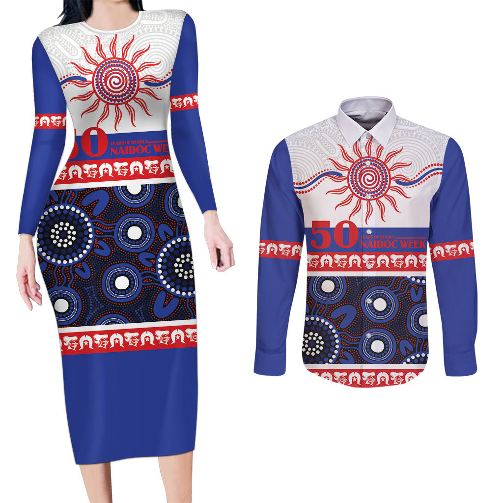 Knights NAIDOC Week Personalised Couples Matching Long Sleeve Bodycon Dress and Long Sleeve Button Shirt Aboriginal Torres Strait Islanders Vibe