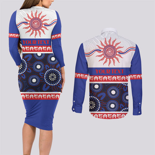 Knights NAIDOC Week Personalised Couples Matching Long Sleeve Bodycon Dress and Long Sleeve Button Shirt Aboriginal Torres Strait Islanders Vibe