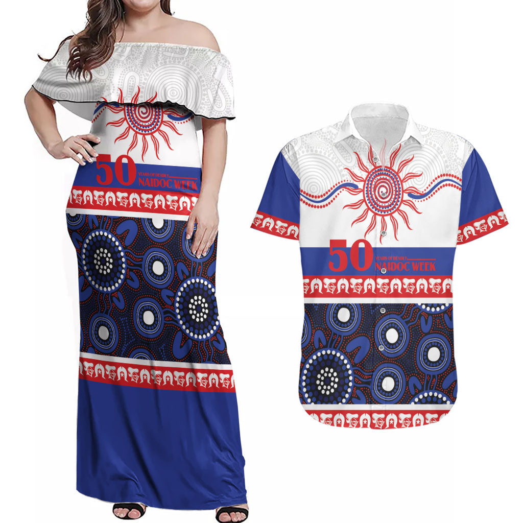 Knights NAIDOC Week Personalised Couples Matching Off Shoulder Maxi Dress and Hawaiian Shirt Aboriginal Torres Strait Islanders Vibe