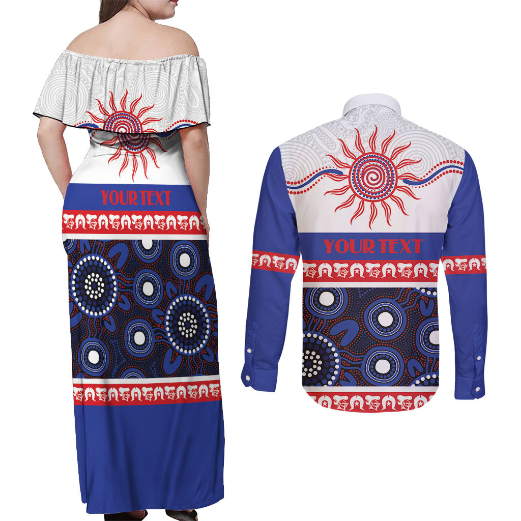 Knights NAIDOC Week Personalised Couples Matching Off Shoulder Maxi Dress and Long Sleeve Button Shirt Aboriginal Torres Strait Islanders Vibe