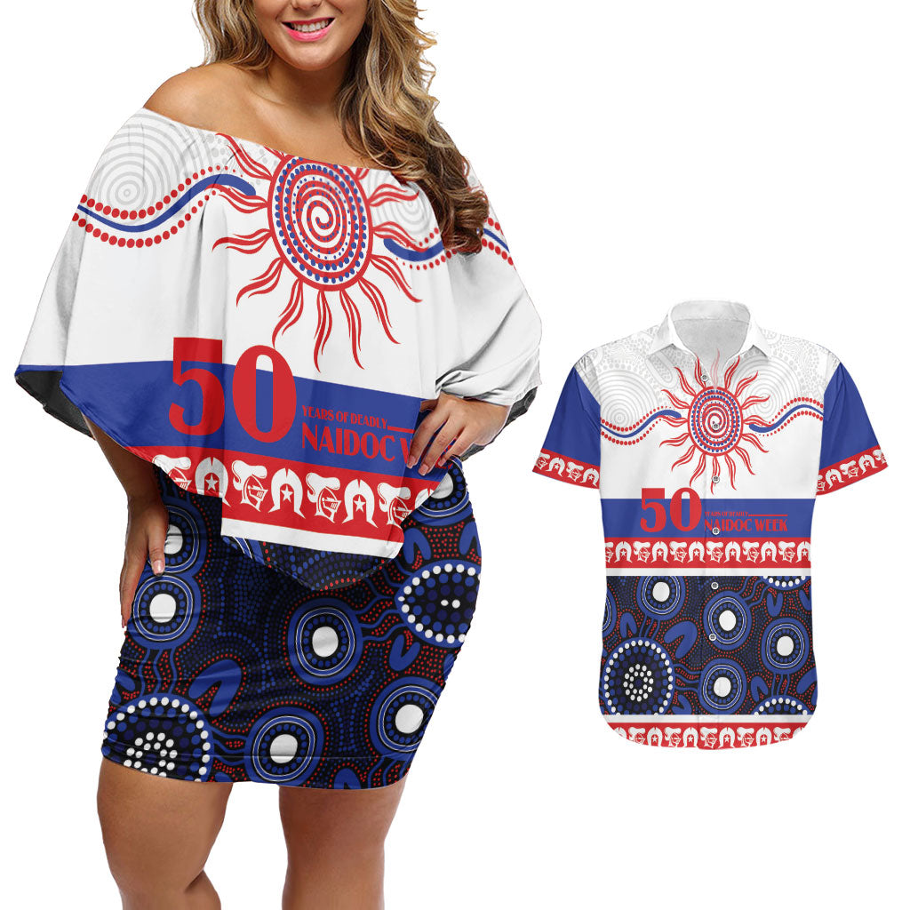 Knights NAIDOC Week Personalised Couples Matching Off Shoulder Short Dress and Hawaiian Shirt Aboriginal Torres Strait Islanders Vibe