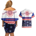 Knights NAIDOC Week Personalised Couples Matching Off Shoulder Short Dress and Hawaiian Shirt Aboriginal Torres Strait Islanders Vibe