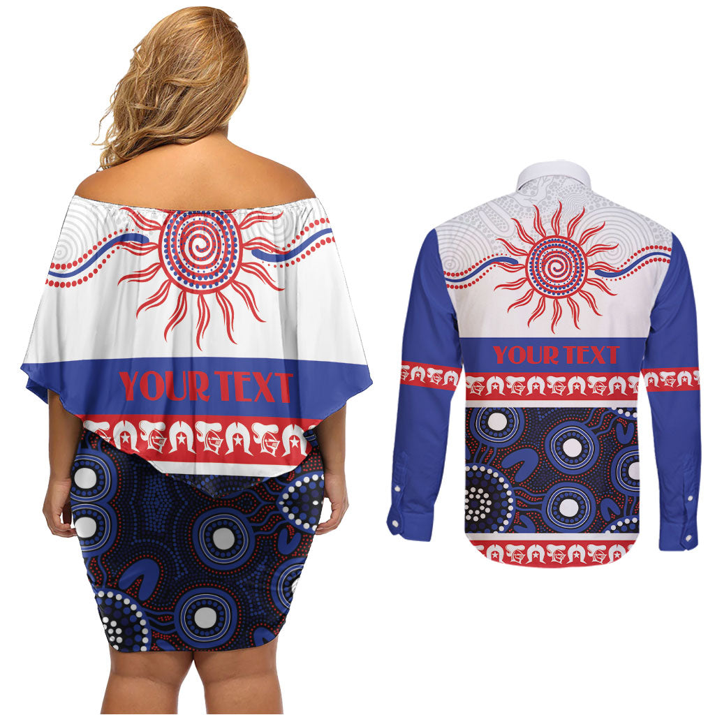 Knights NAIDOC Week Personalised Couples Matching Off Shoulder Short Dress and Long Sleeve Button Shirt Aboriginal Torres Strait Islanders Vibe