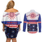 Knights NAIDOC Week Personalised Couples Matching Off Shoulder Short Dress and Long Sleeve Button Shirt Aboriginal Torres Strait Islanders Vibe